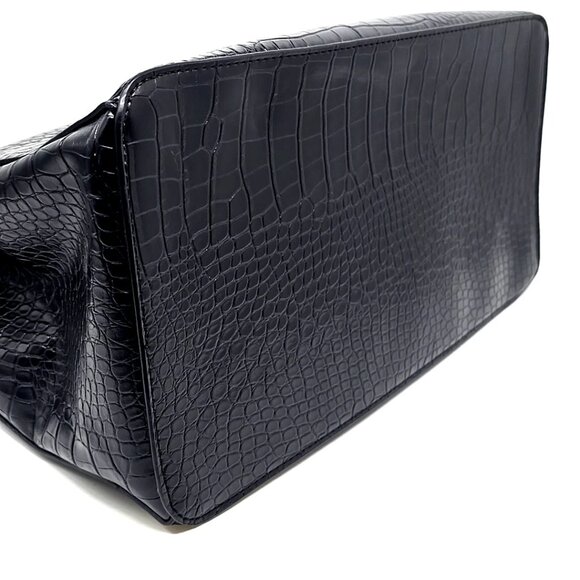 Studio Badgley Mischka Large Vegan Croc Embossed Top Zip Side Snaps Leather Bag - Picture 5 of 12